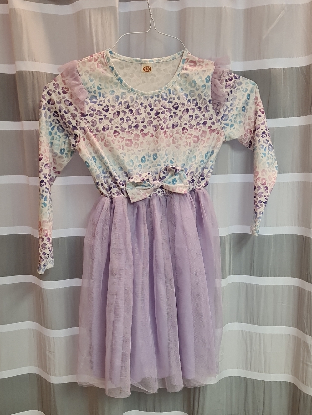 Girls' Lavender Tulle Dress with Pastel Spotted Print